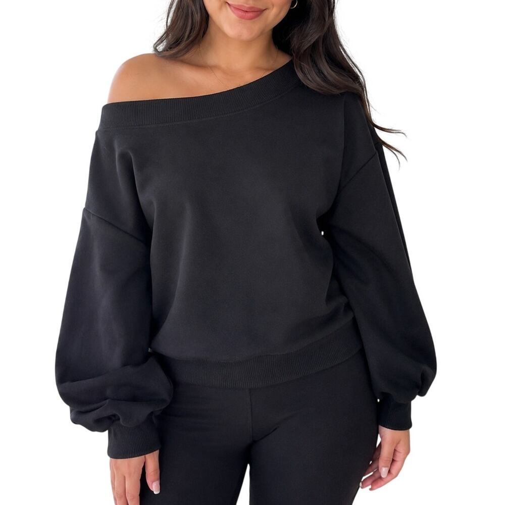 H&M Black Off Shoulder Bubble Sleeve Sweater M